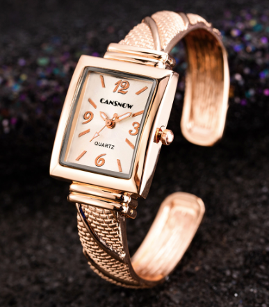 Montre bangle Cansnow rectangle en métal or rose